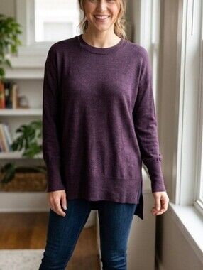 Max Studio 100% Extra Fine Merino Wool Sweater Deep Purple Long Sleeve  Size L